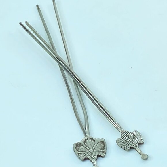 Kanzashi Antique Silver Vine Crest Hairpin Yukata Elegant matching pair GS622 - Picture 5 of 5